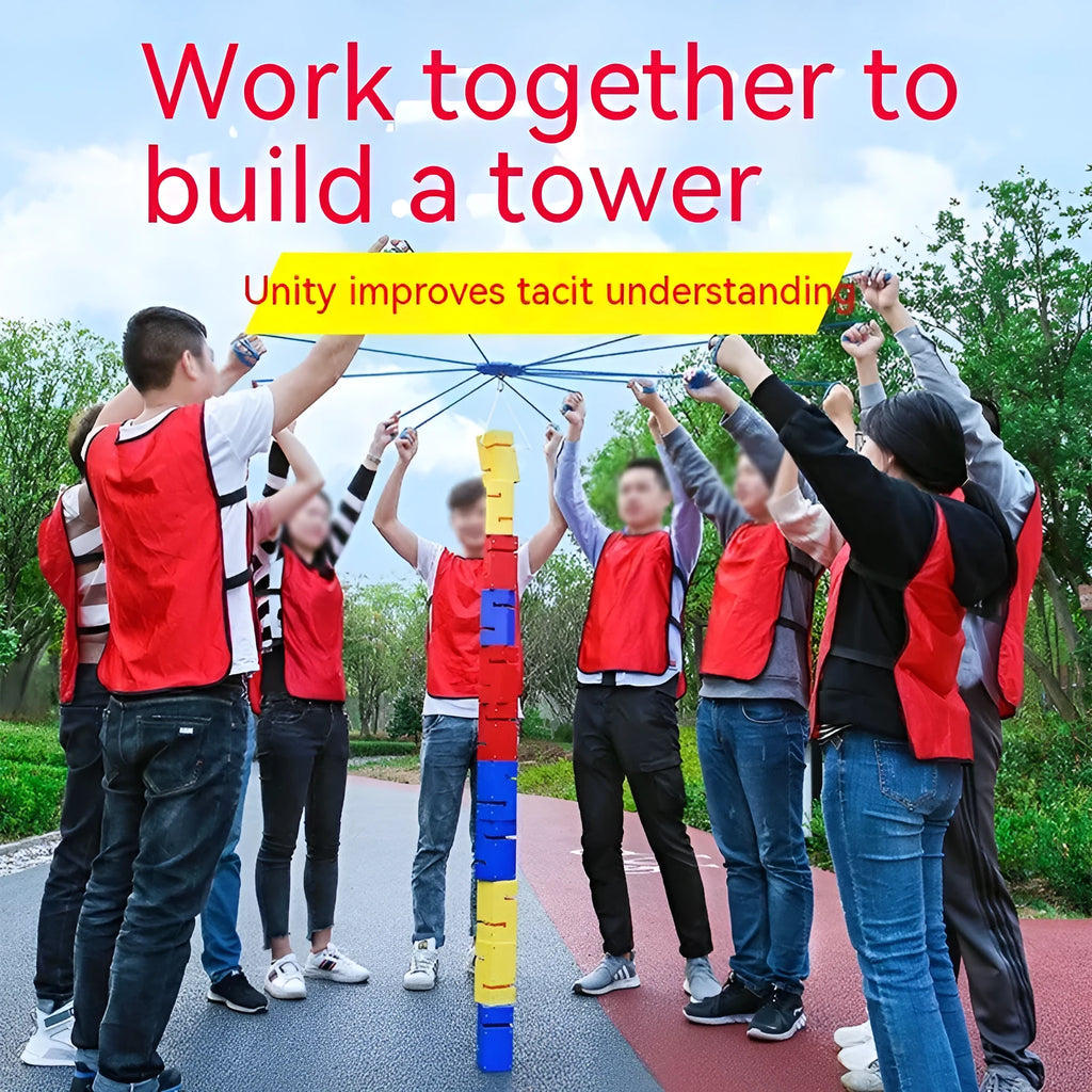 Outdoor team building equipment with ABS blocks, pull ropes, and hook frame set in multiple colours