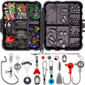 257-piece fishing lure accessories set in organised orange storage box with Texas rig, sea fishing, and rock fishing tackle