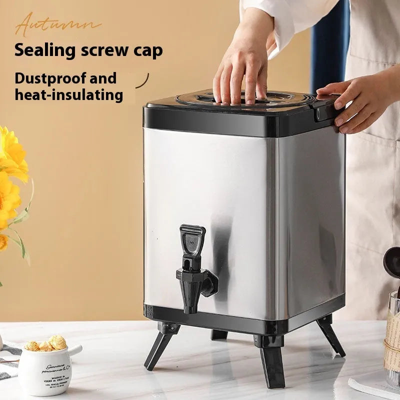 Silver stainless steel square lock cold insulation milk tea bucket with 8 litre capacity