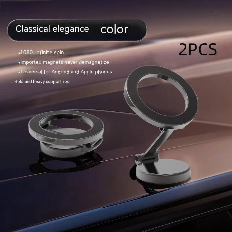 All-metal magnetic car phone mount with foldable design in Qian Colour on car dashboard