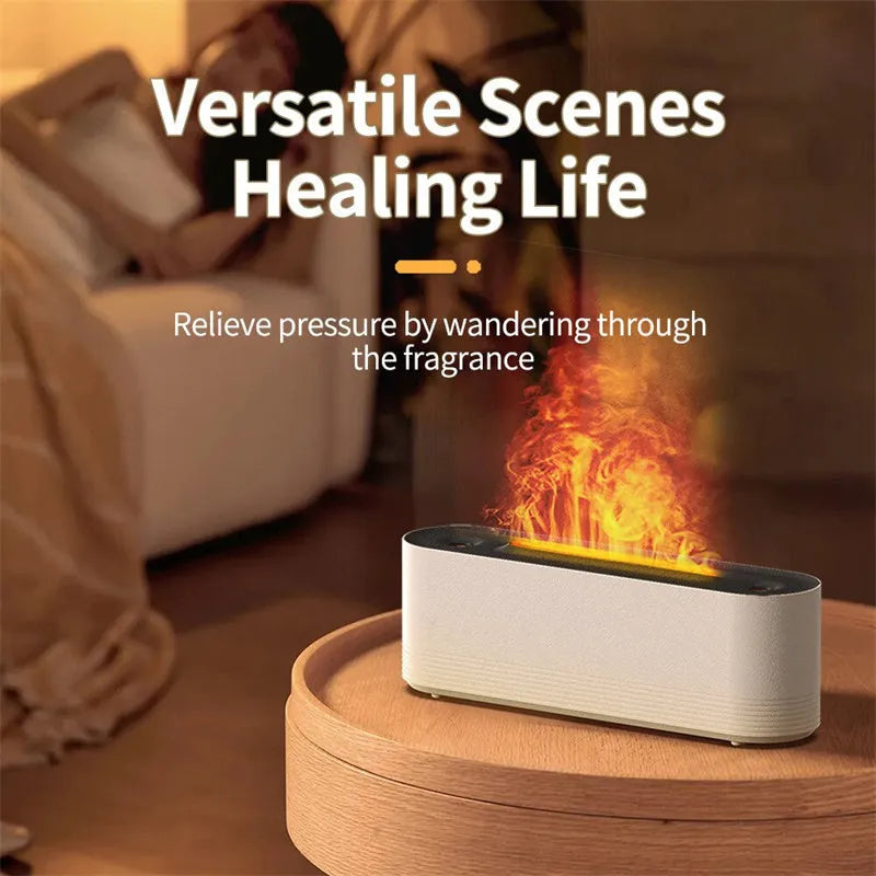 Black Flame Air ultrasonic humidifier and aroma diffuser with LED mood light on.