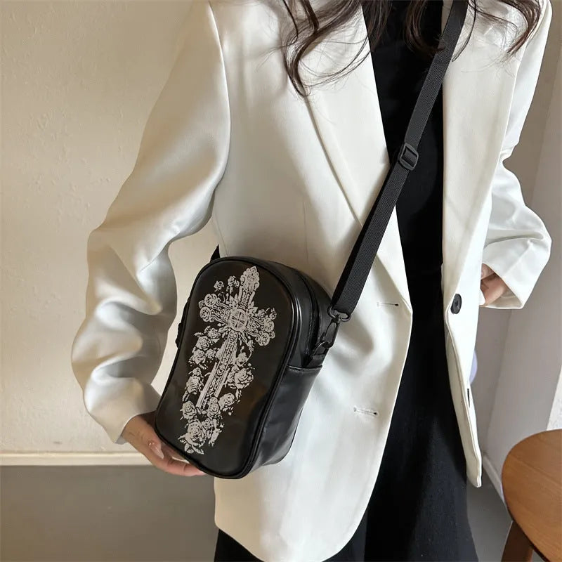 Halloween graffiti print crossbody phone bag with cartoon pumpkin ghost bat designs