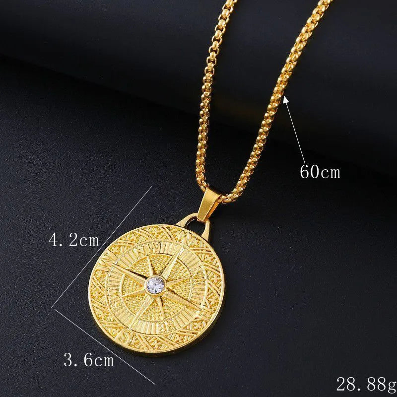 Gold geometric women's necklace with sparkling zircon stones on a model.