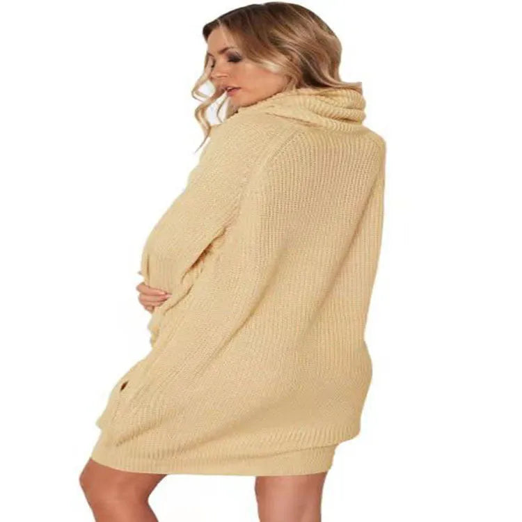 A yellow acrylic fibre pullover sweater with a lapel neckline, side pockets, and a mid-length slimming fit.