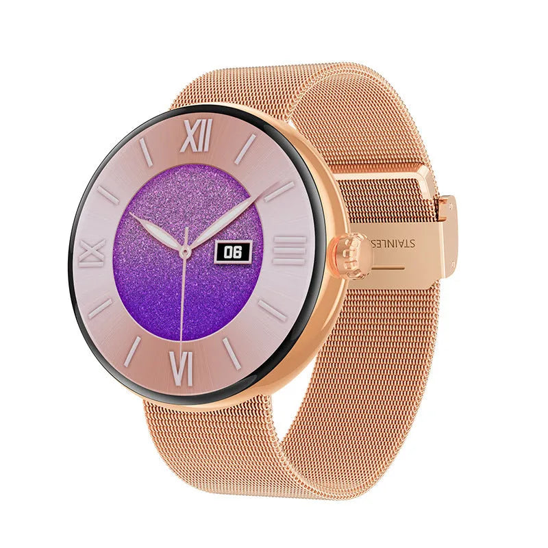 Women's smart watch with circular dial and metal strap in choice of finishes
