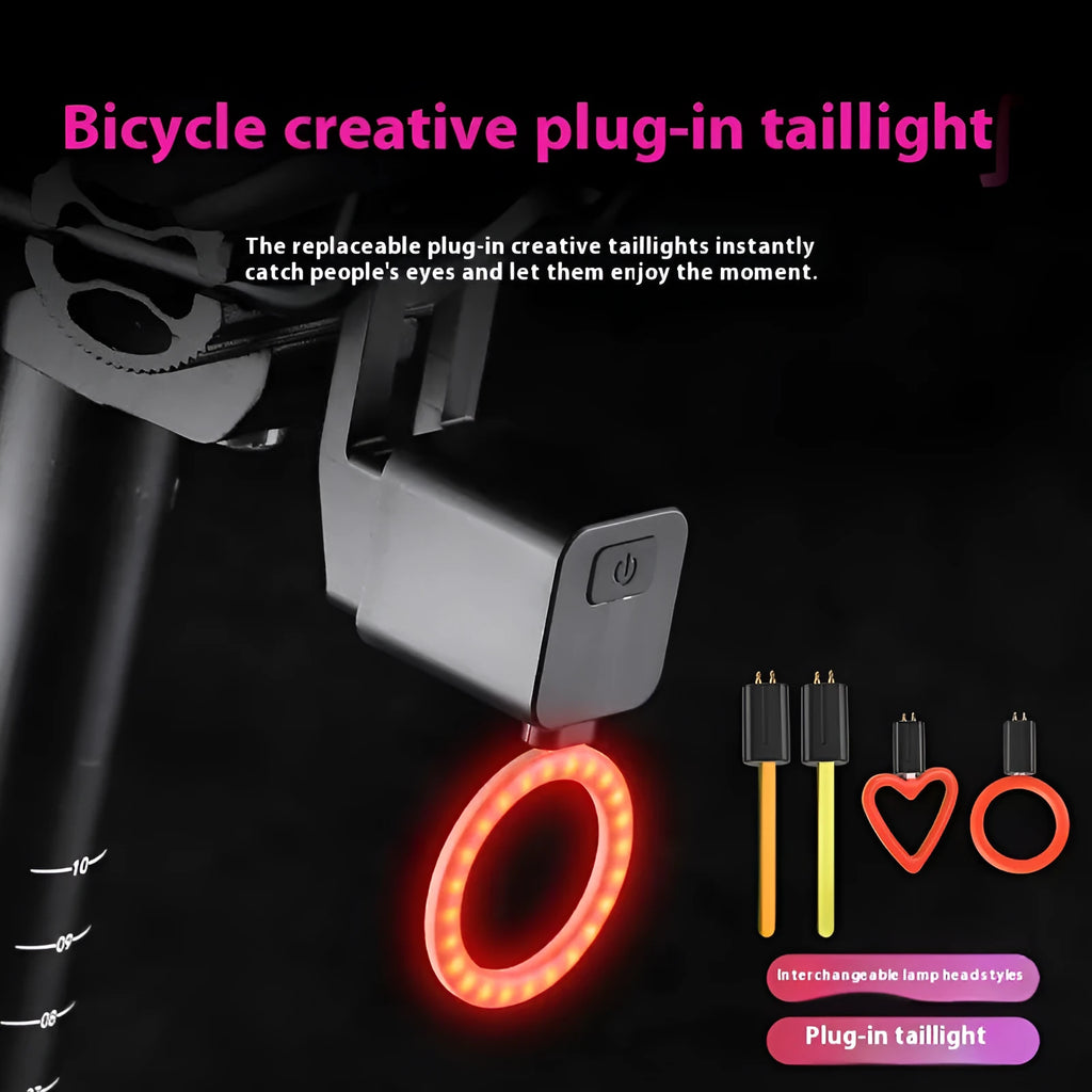 Bicycle running water taillight with flowing LED lights mounted on seat tube