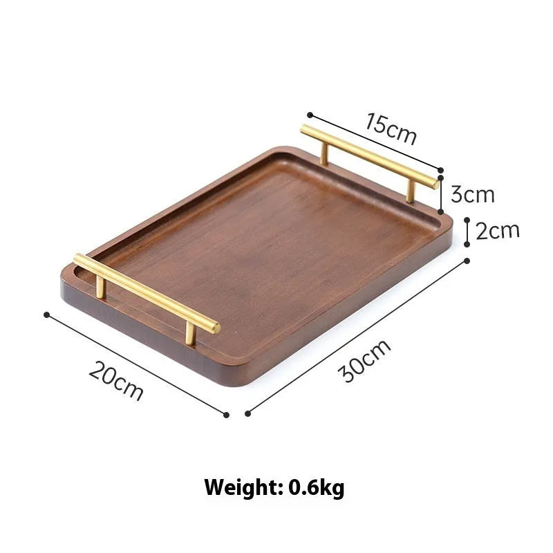 Square bamboo barbecue serving tray with brown handle in medium and small sizes