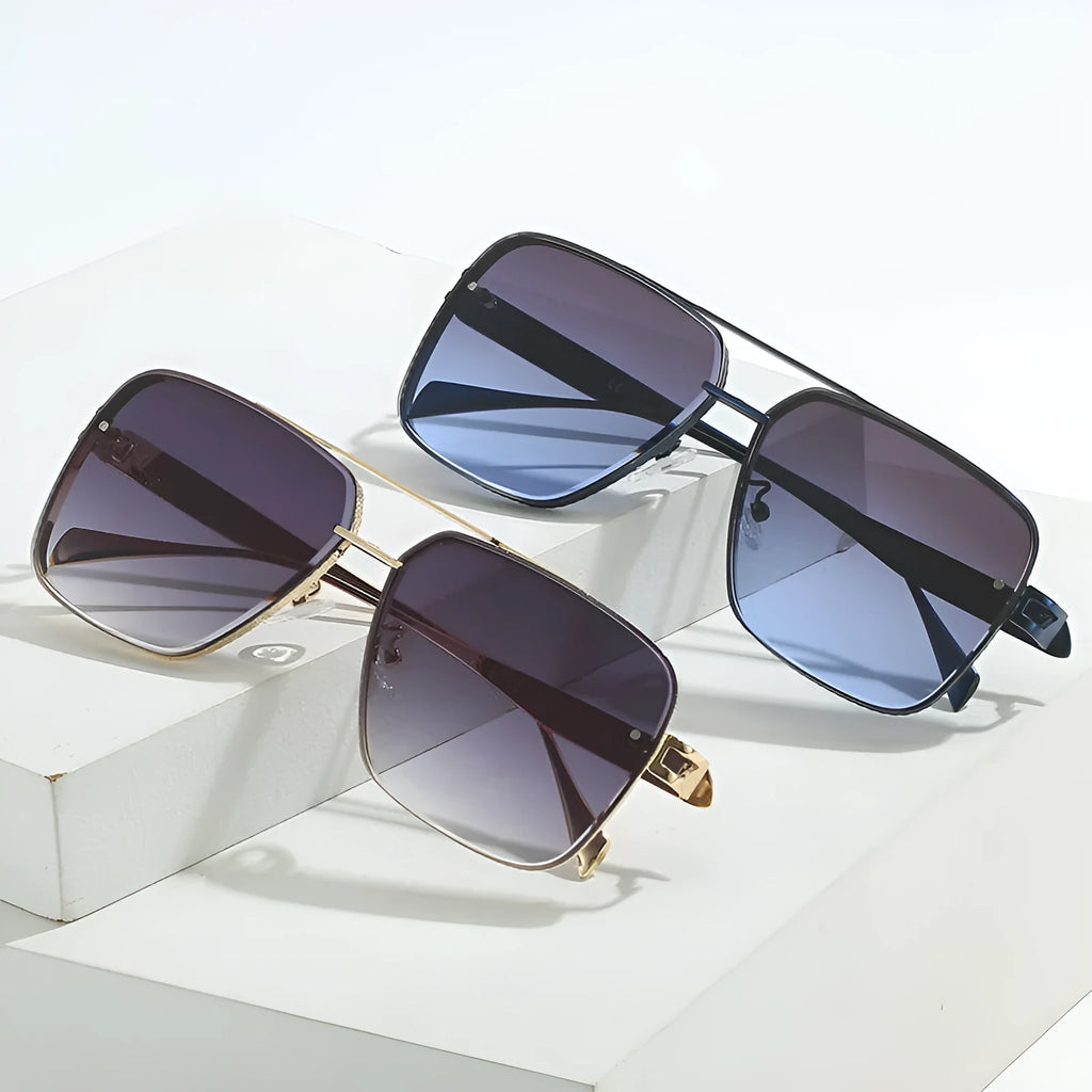 Men's casual metal frame sun glasses with gradient lenses in black frame