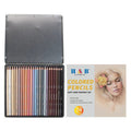 24 skin colour portrait drawing pencils in iron box case with round brush pot