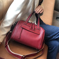 Genuine leather messenger bag with Boston lychee pattern texture in horizontal square shape