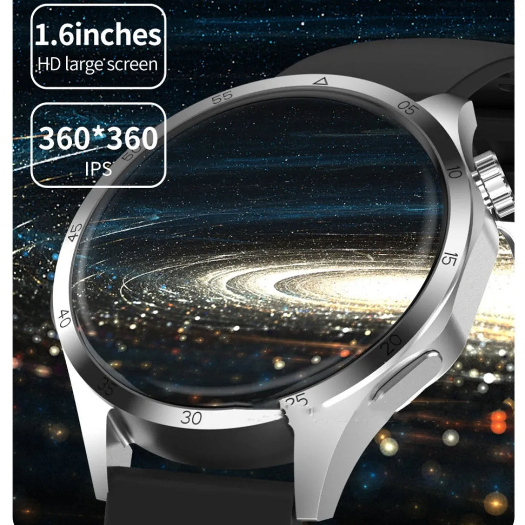 Black smartwatch with Bluetooth call function and health monitoring on a silicone strap