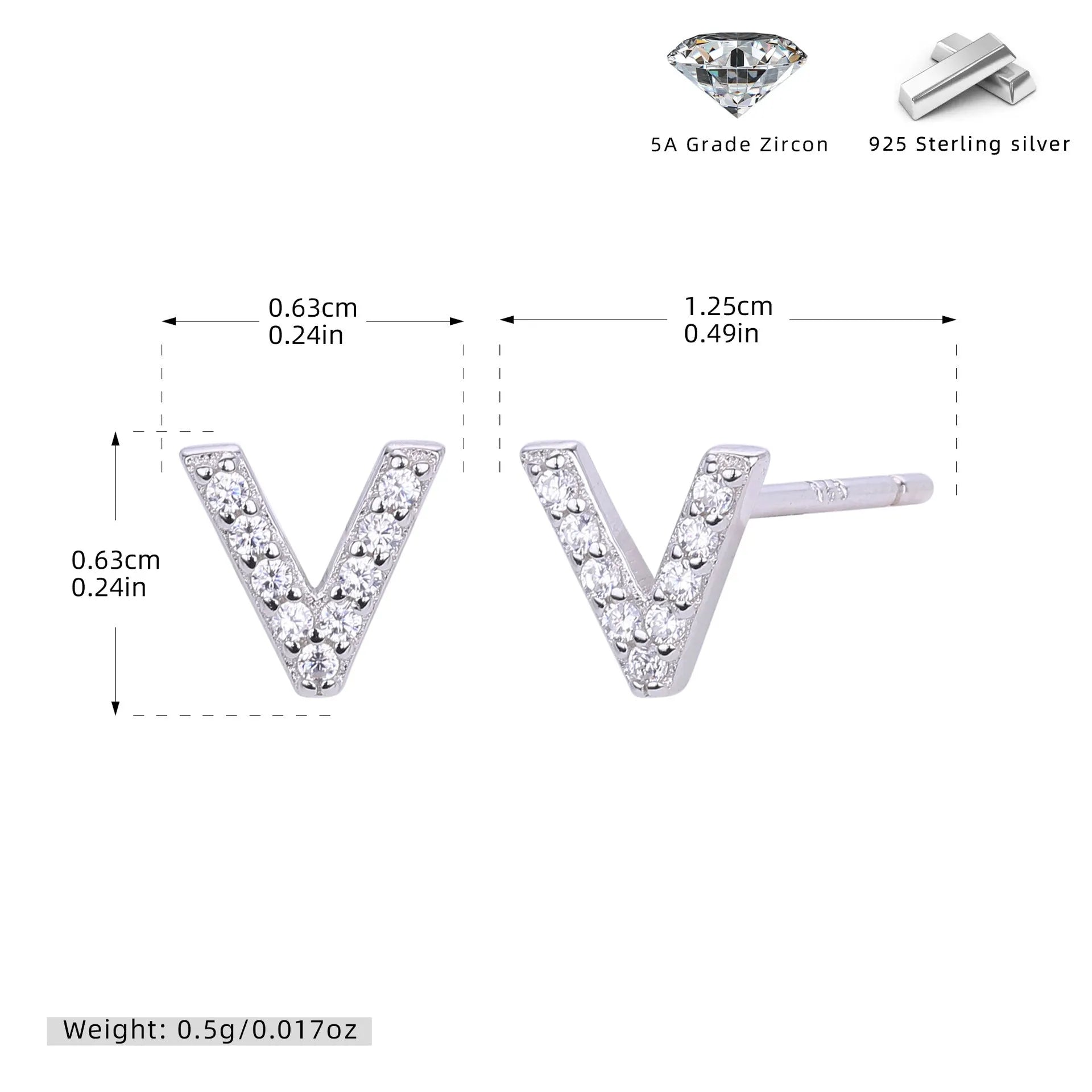 925 silver letter ear stud with electroplated gold finish, alphabet motif
