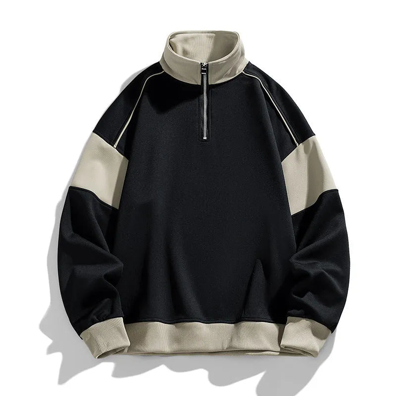 Men's black corduroy hooded sweatshirt with drop shoulder design and loose lapels