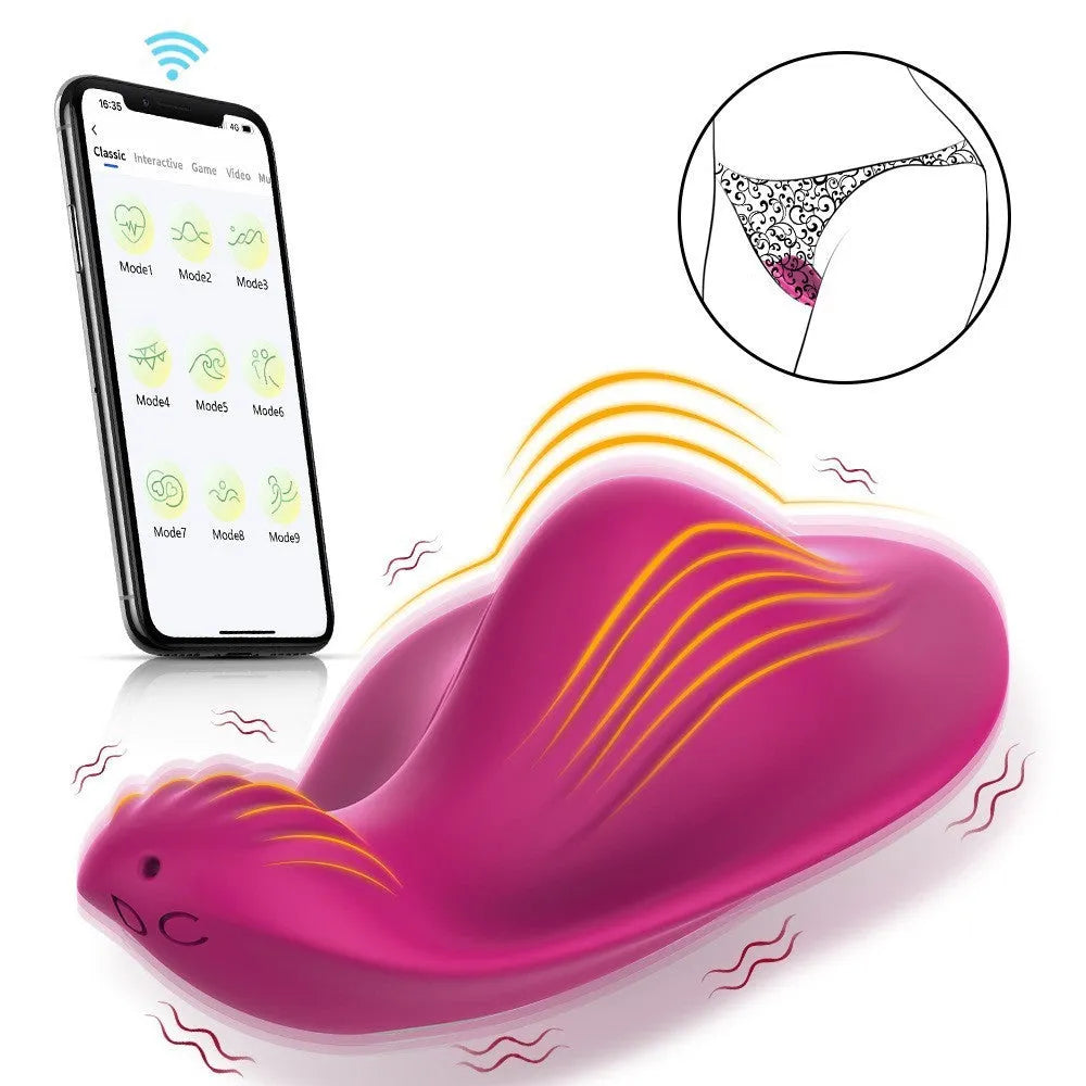Rose red wearable female vibrator with butterfly shape and app control capability