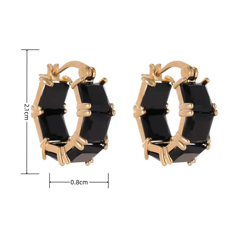 Geometric U-shaped women's earrings with round zircon elements in black, white or pink options