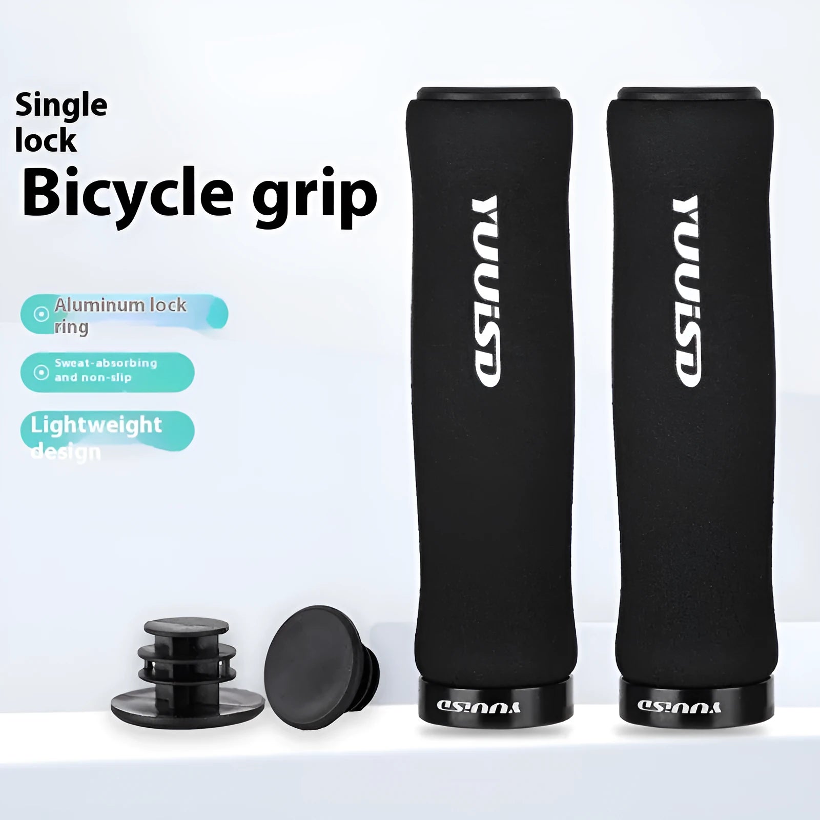 Ultra-light 41g mountain bike handlebar grips in black, purple or biange colours with lock handle covers