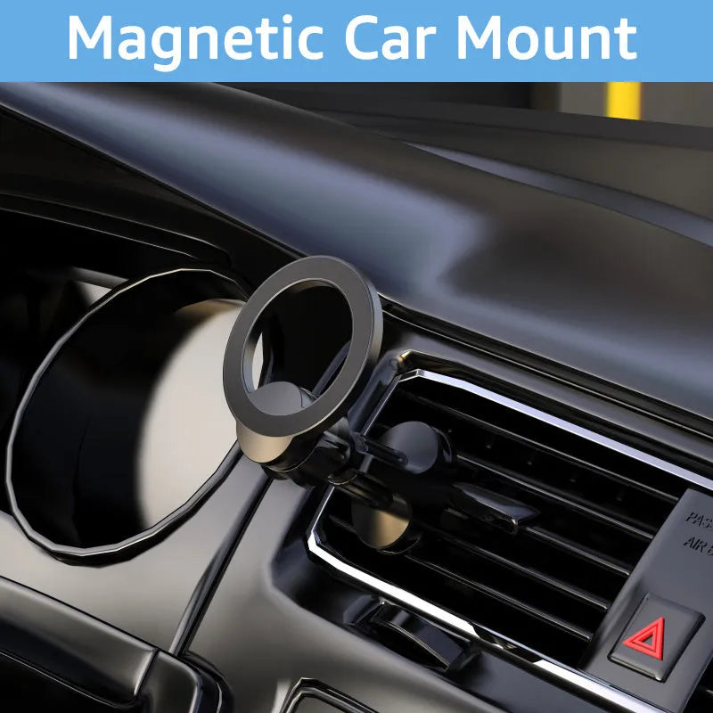 Black magnetic car air vent phone holder with O-ring bracket for mobile devices up to 6.8 inches