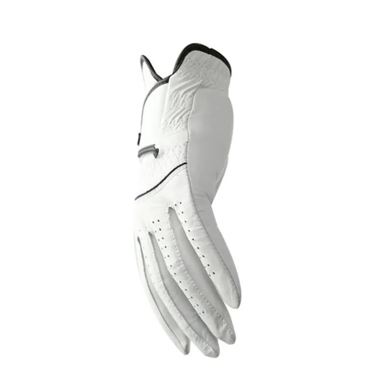 White half sheepskin golf glove for men showing non-slip palm detail
