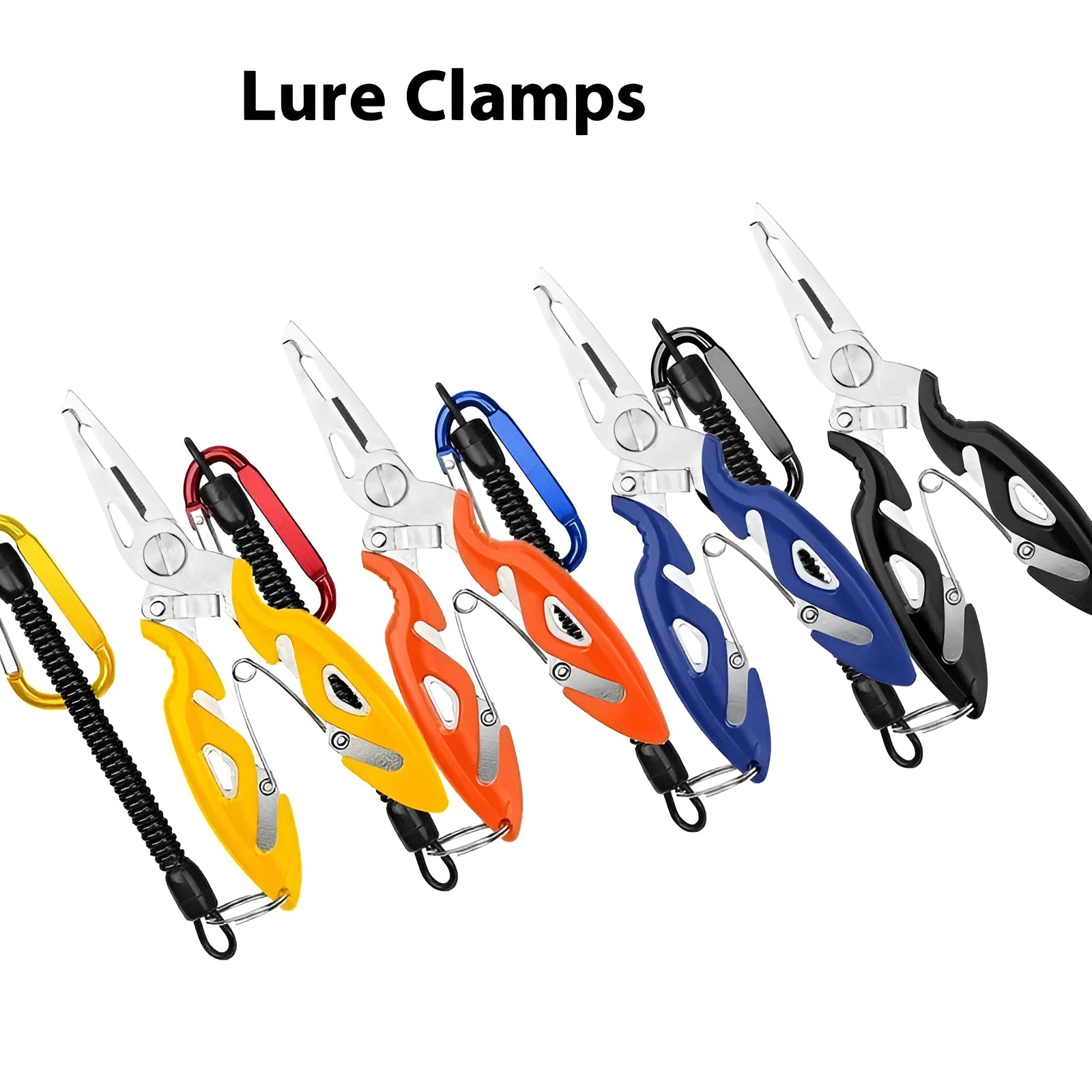 Stainless steel curved mouth lure cable cutters in black with split ring opener function