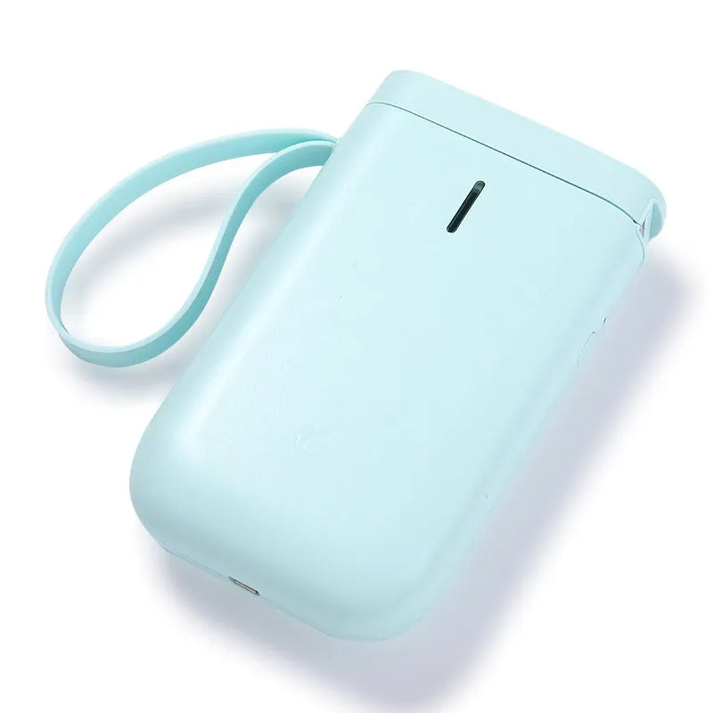 D11 Bluetooth thermal label printer in various colours, shown next to a mobile phone displaying the label design app.
