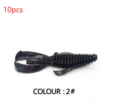 PVC soft bait fishing lure in various colours showing 8cm and 12cm size options for predator fishing
