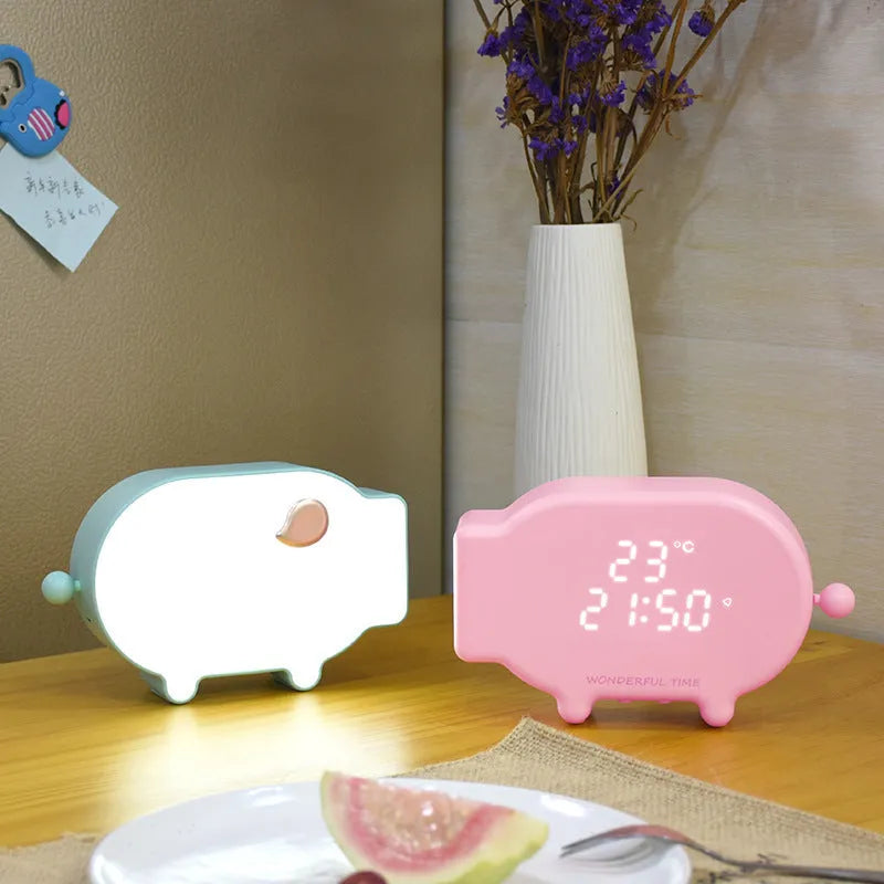 Blue or pink multifunctional LED alarm clock with temperature display and USB charging port