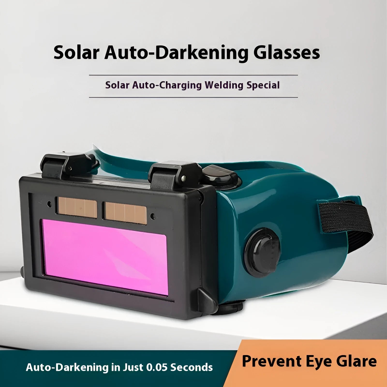 Green light-changing electric welding glasses with flip dimmer and PVC frame
