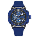 Men's digital watch with luminous display showing time and calendar on black wristband