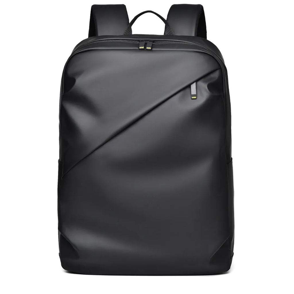 Black waterproof PU leather backpack for men with large capacity and computer compartment