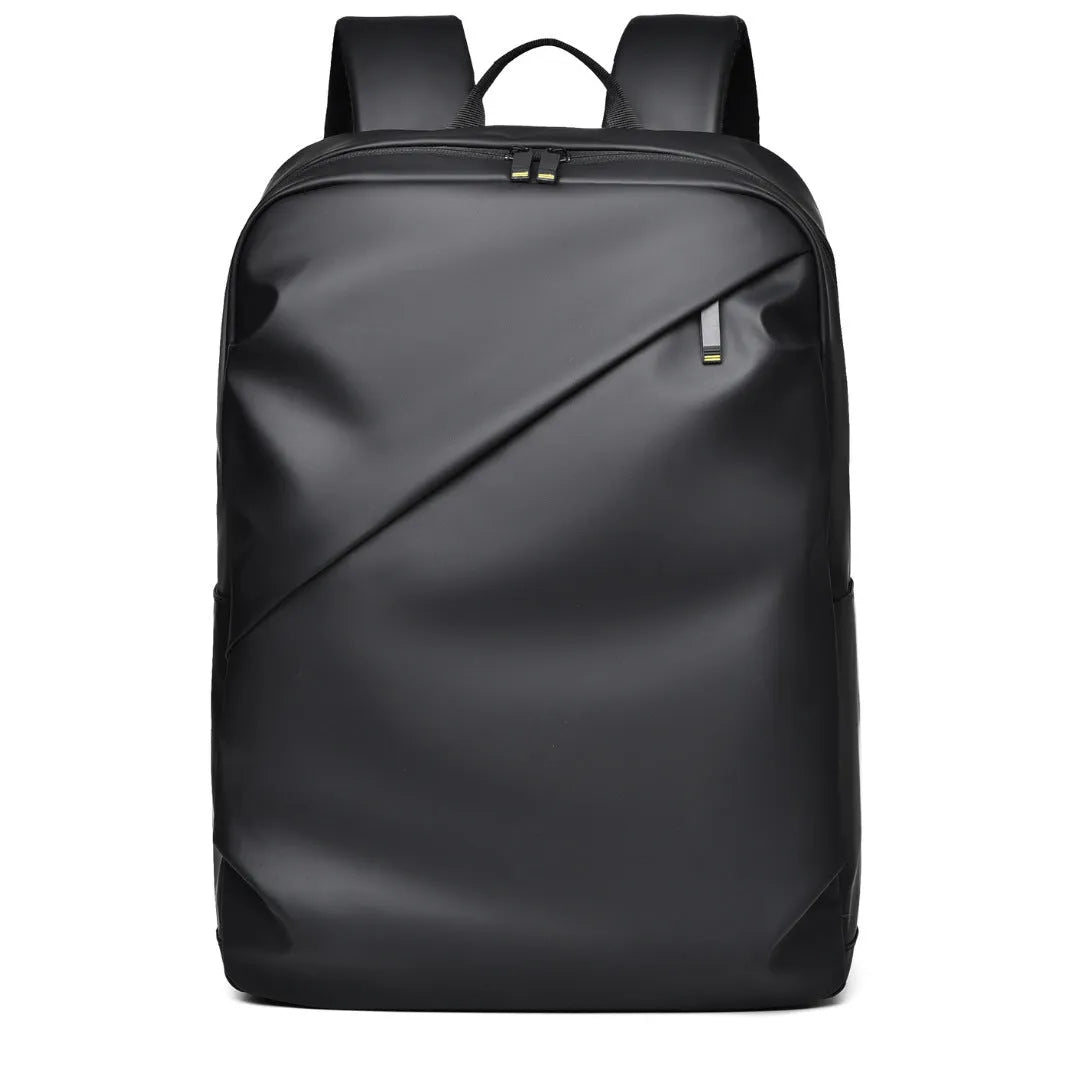 Black waterproof PU leather backpack for men with large capacity and computer compartment