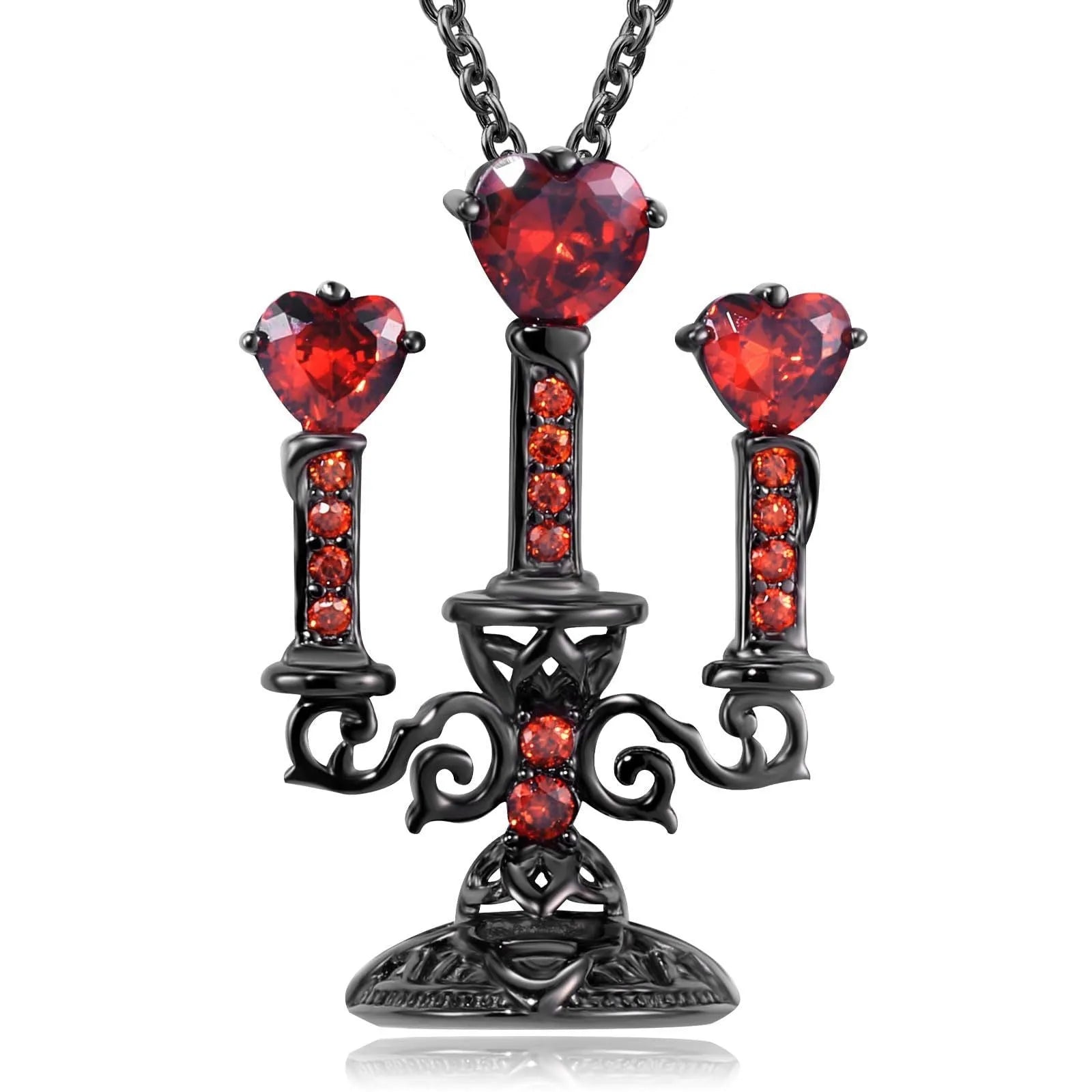 Women's retro candlestick pendant necklace on a gothic cross chain.