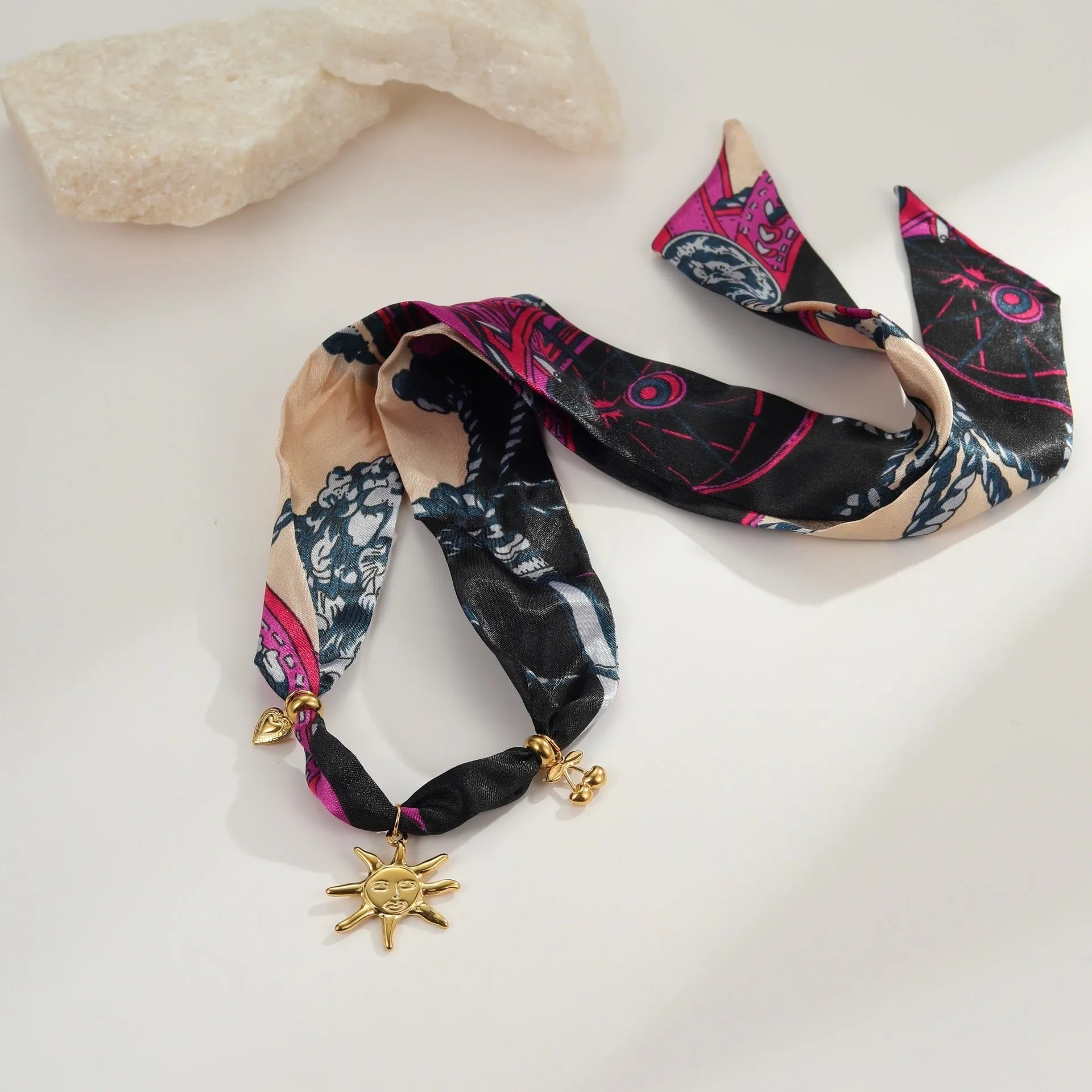Women's geometric pendant necklace with gold chain and matching bracelet for autumn winter fashion