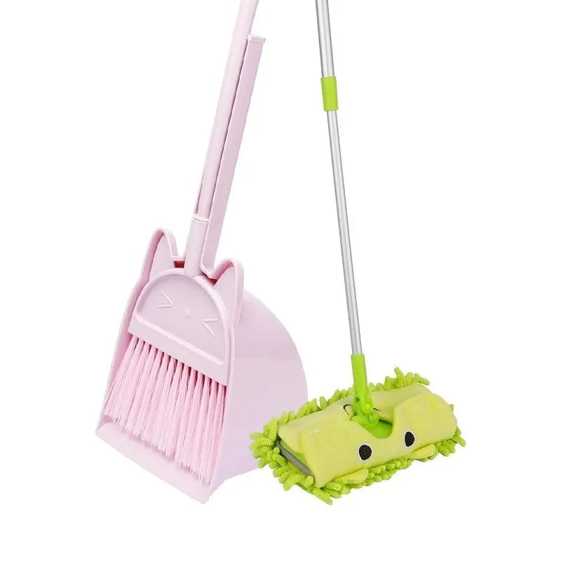 Purple plastic broom and dustpan set with a non-stick rotating brush holder