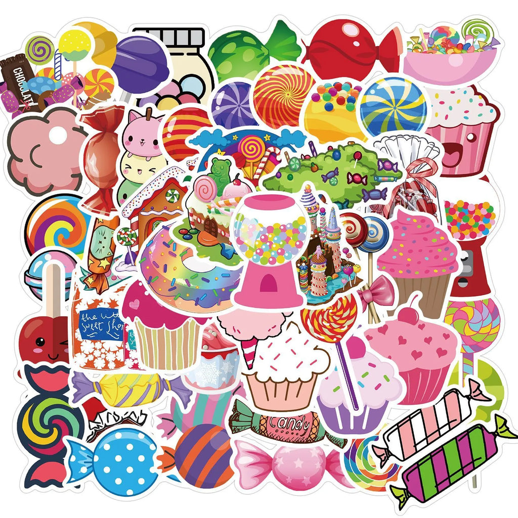 Candy Series colourful graffiti stickers pack showing cartoon and cute designs measuring 4-6cm
