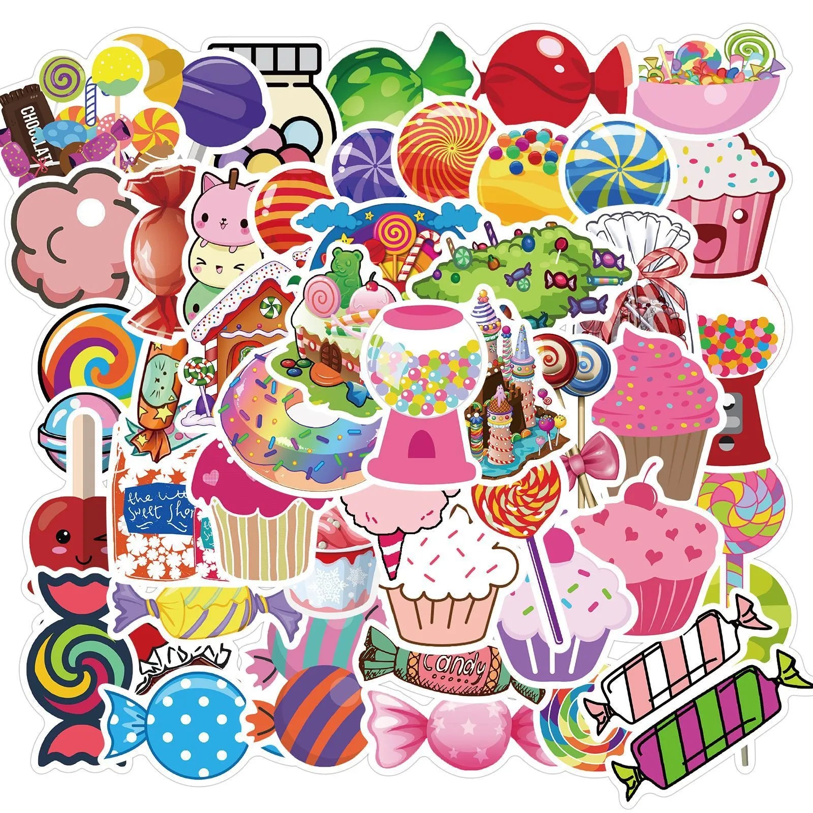 Candy Series colourful graffiti stickers pack showing cartoon and cute designs measuring 4-6cm
