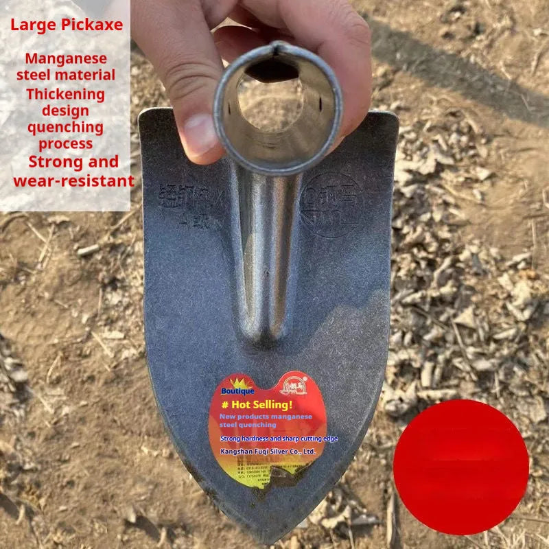 Agricultural pointed hoe tool with steel horse tip and flat hoe design for soil cultivation