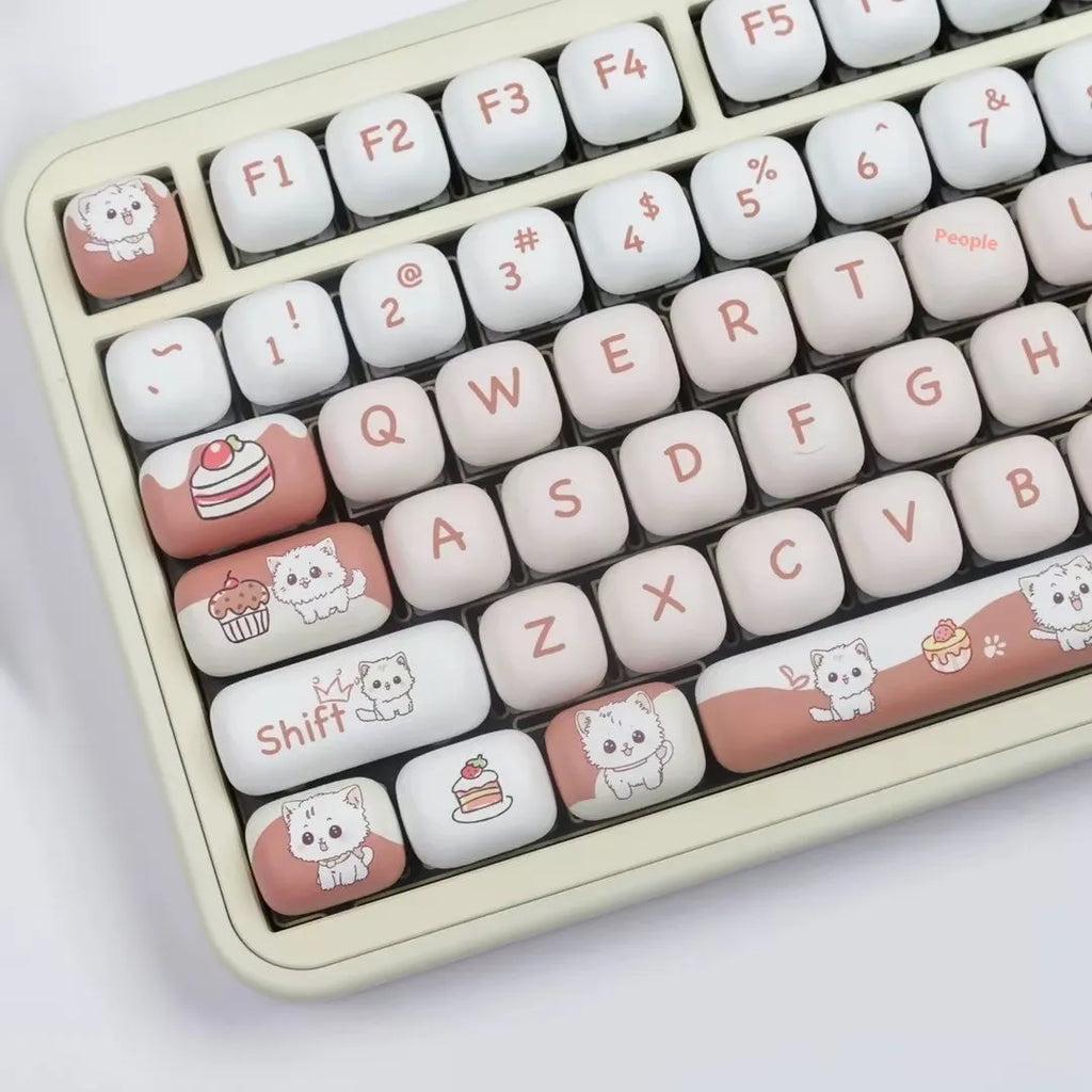 Dessert Cat cartoon themed MOG round key cap set for mechanical keyboards on a white background.