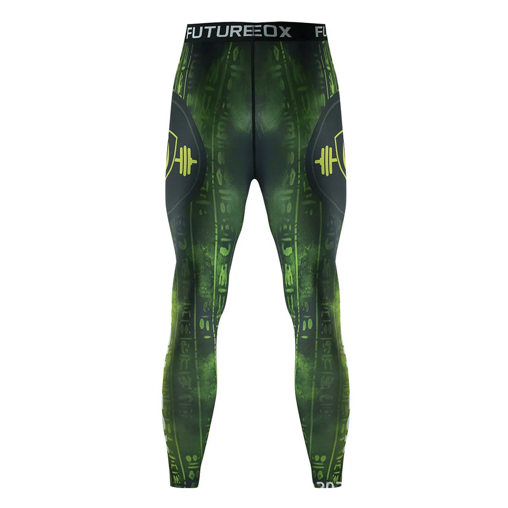Men's printed slim-fit stretch sports suit top and trousers for outdoor running and fitness