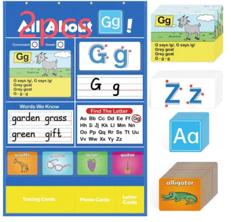 Children's alphabet learning chart with word cards, letter cards and picture cards on 60x40cm play mat