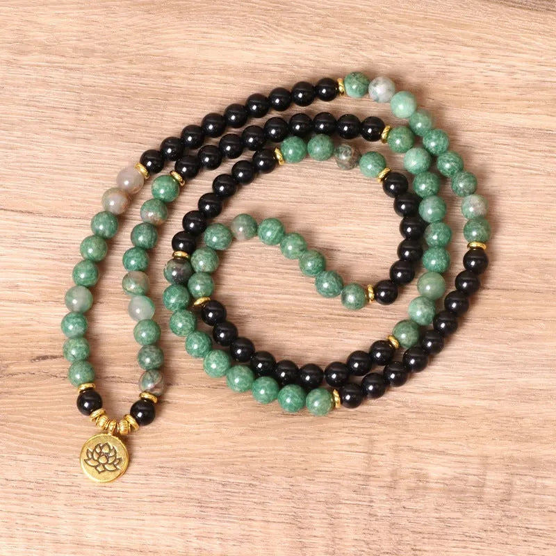 Green and black alloy elastic beaded bracelet with natural style on wrist