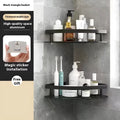 Black punch-free bathroom storage rack with a wide double-layer triangle design.