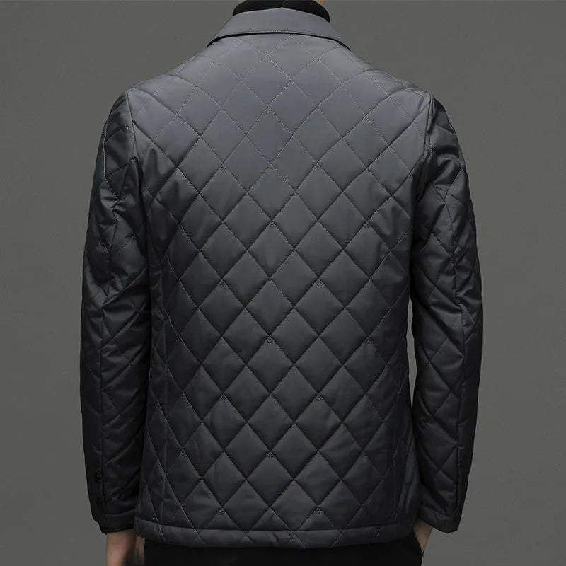 Men's thick lapel collar down jacket in regular cardigan fit with side pockets