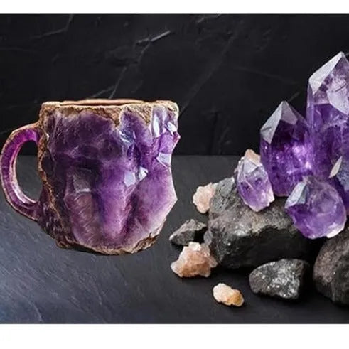 Resin mineral crystal coffee mug with handle showing 3D crystal appearance