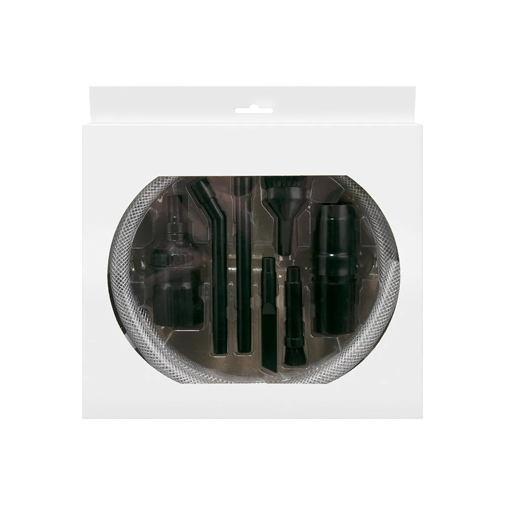 Eight-piece vacuum cleaner accessory set with multiple small suction heads for detailed cleaning