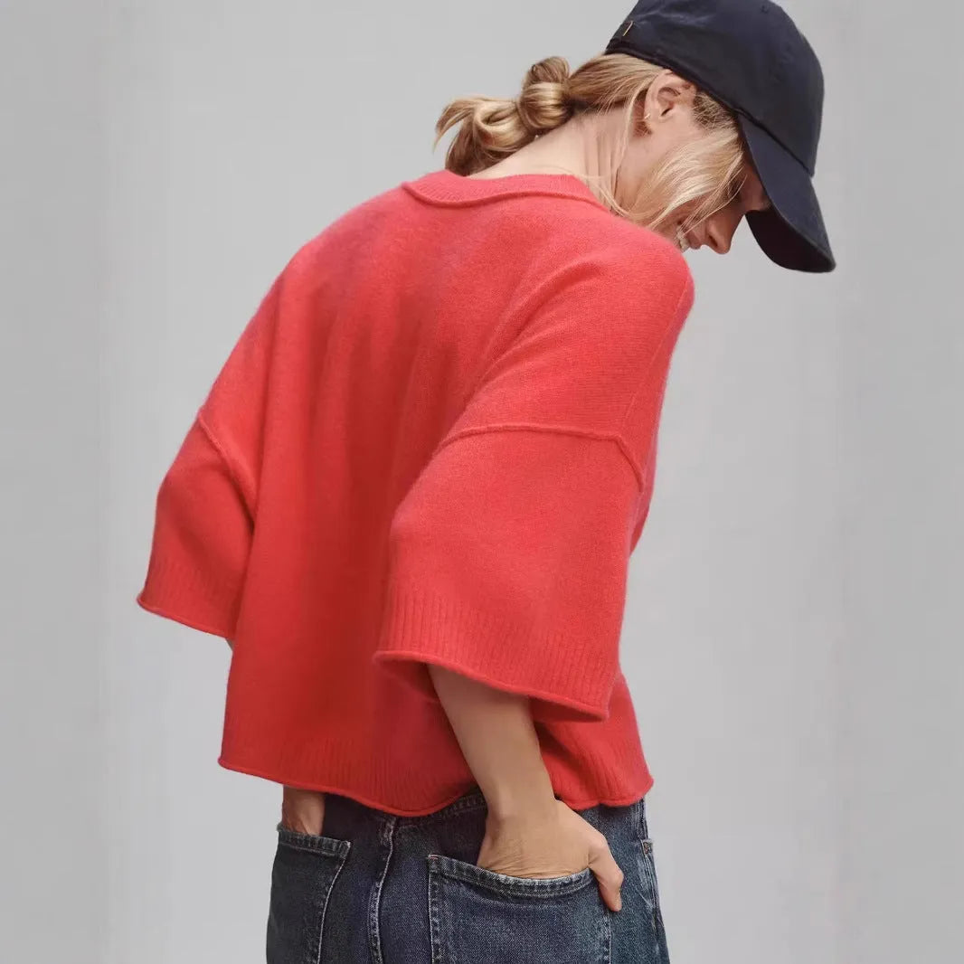 Red viscose fibre Hot Girl style t-shirt with exposed navel design on a mannequin