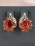 Round floral feather earrings with zircon diamonds in rose gold setting