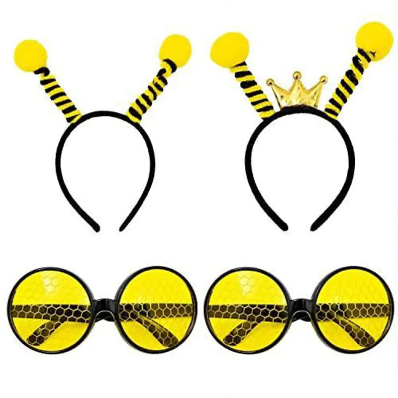Bee costume headband and glasses set in cloth material with bee and butterfly decorations