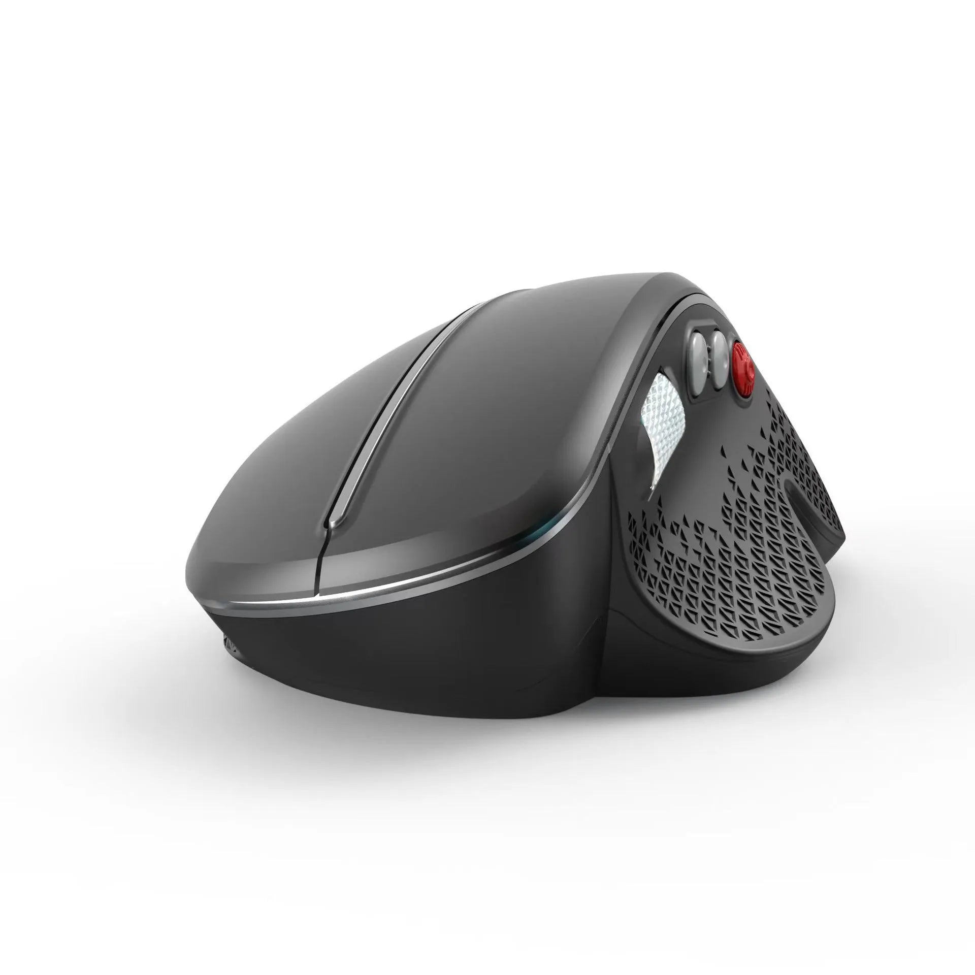 T32 Wireless Vertical Mouse in black or silver with aluminium side roller on desk