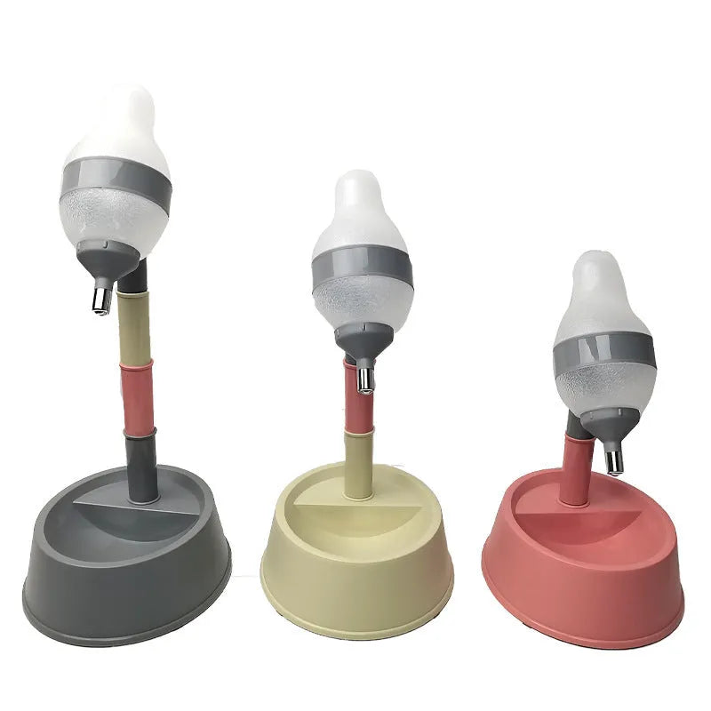 Green adjustable height pet water dispenser with detachable pole and bowl for dogs and cats.