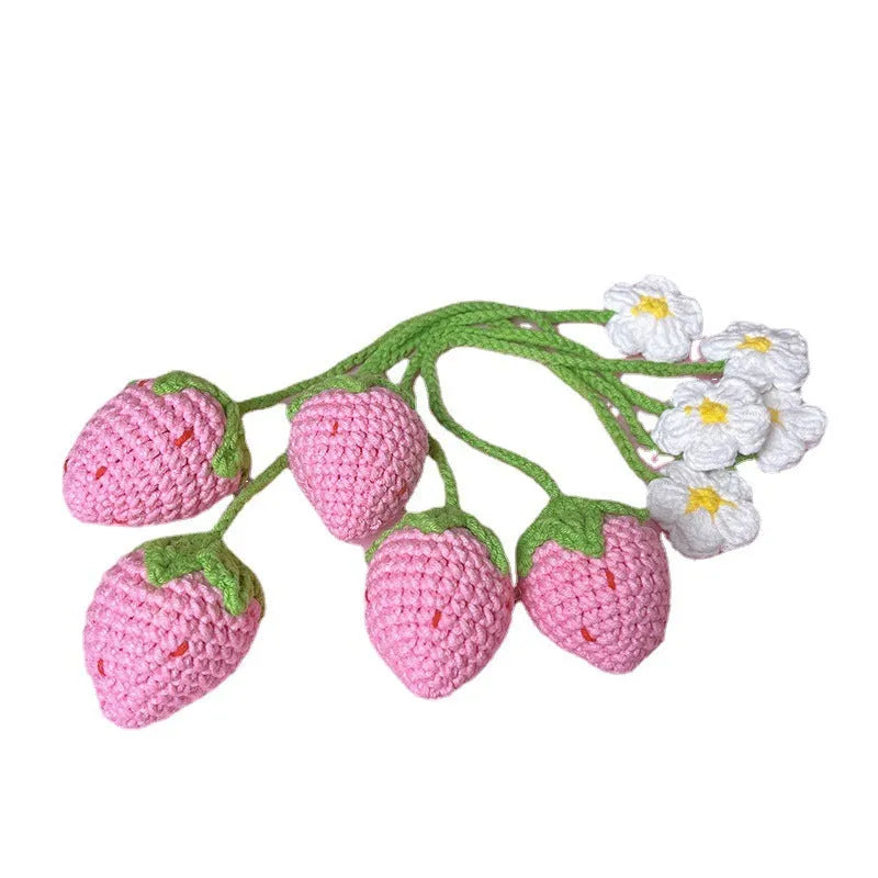 Wool crochet strawberry pendant necklace with knitted wool construction measuring 35cm